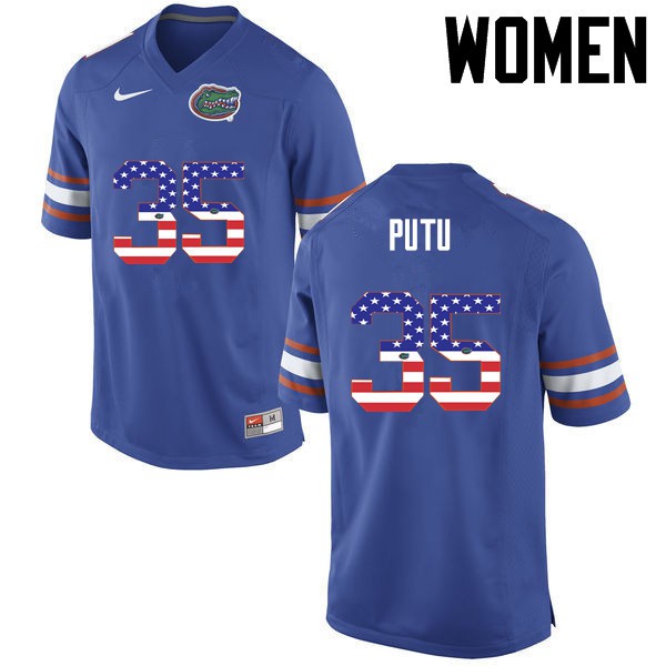 Florida Gators Women #35 Joseph Putu College Football Jersey USA Flag Fashion Blue
